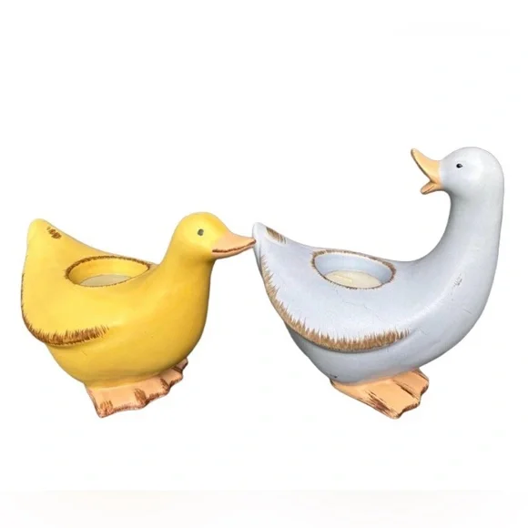 NIB! Partylite Duck Tealight Candle Holders Pastel Blue/Yellow Pair of 2 - Picture 1 of 5